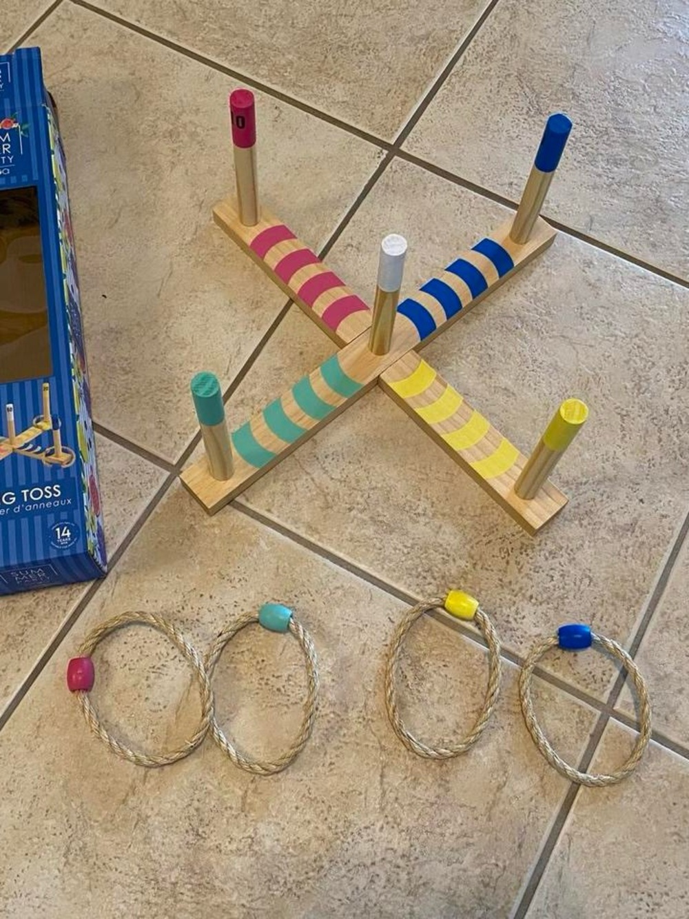 Wooden Cross Ring Toss Game Set – Multicolor Pegs